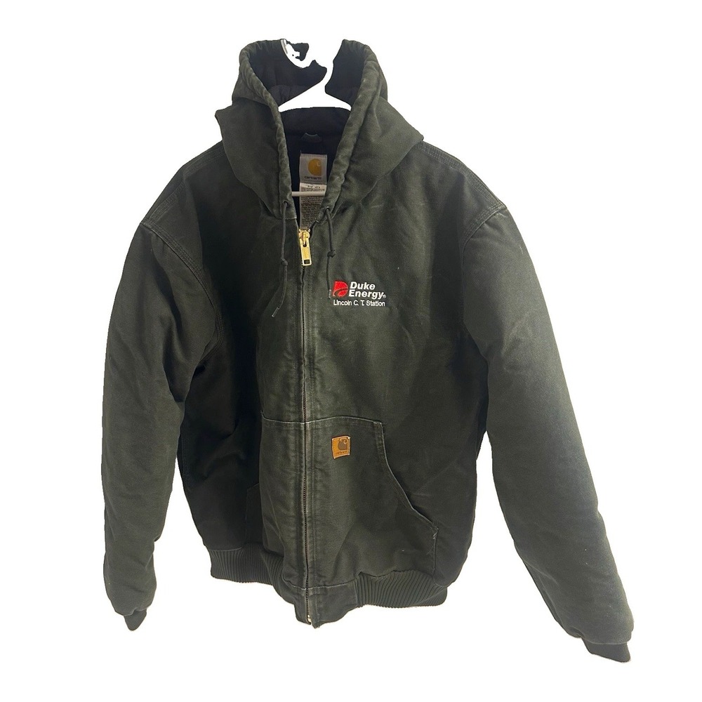 Vintage Carhartt J130 MOS Moss Green Jacket Duke Energy Hooded Canvas Work XL